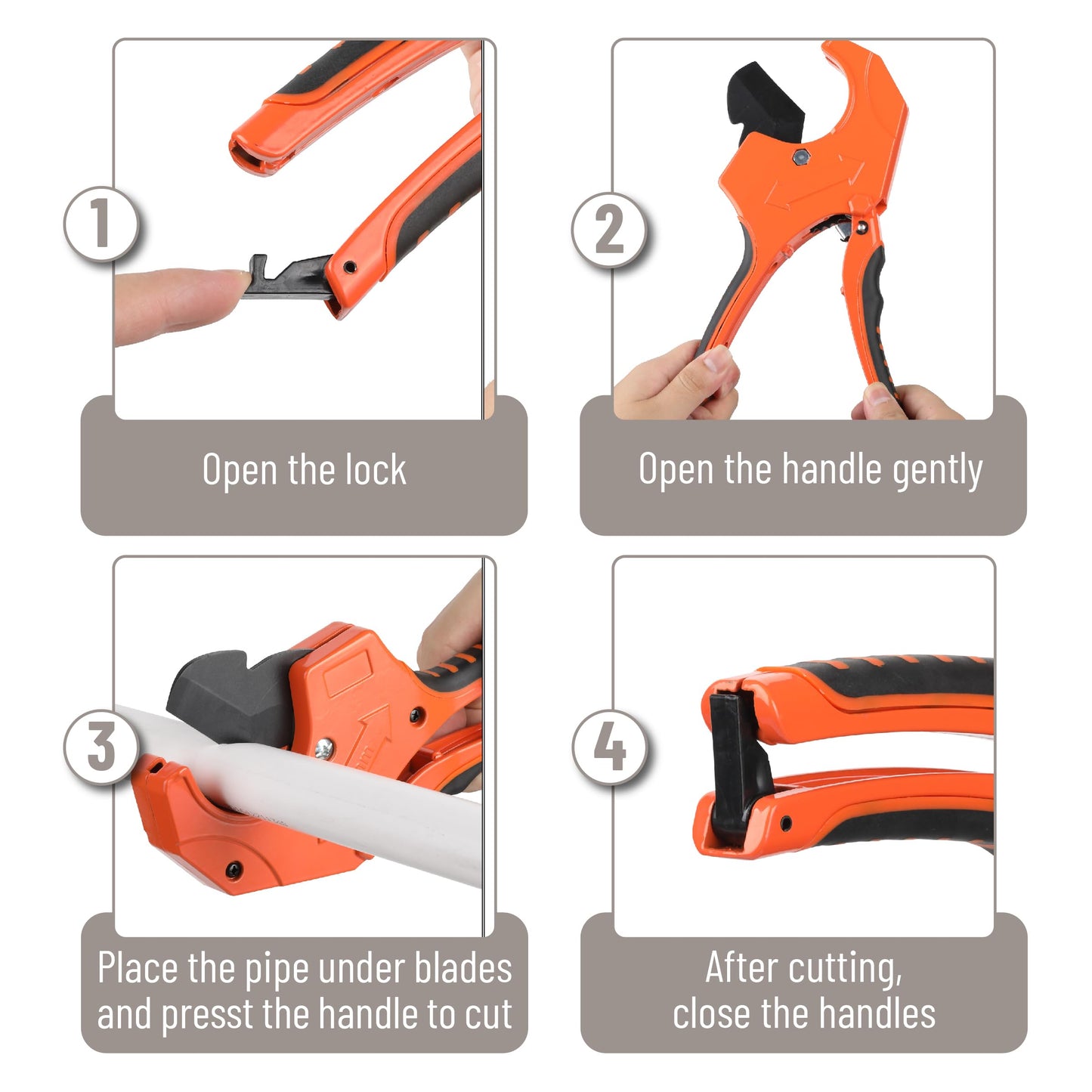 Bates PVC Pipe Cutter, Ratcheting Tool for PVC, PEX & Plastic Pipes up to 2-1/2", Heavy-Duty Orange Shears