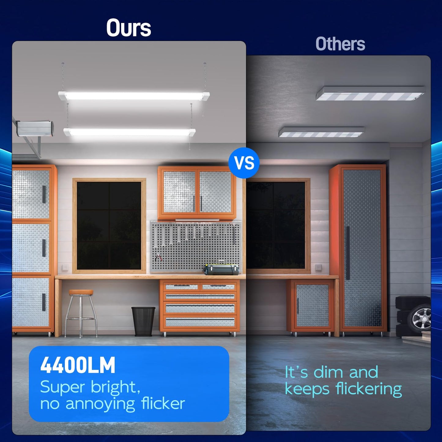 Hykolity 4FT 42W 5000K LED Shop Light, 4400lm Linkable Ceiling Light for Garage, Workshop, Basement, Hanging or Flush Mount, 1 Pack