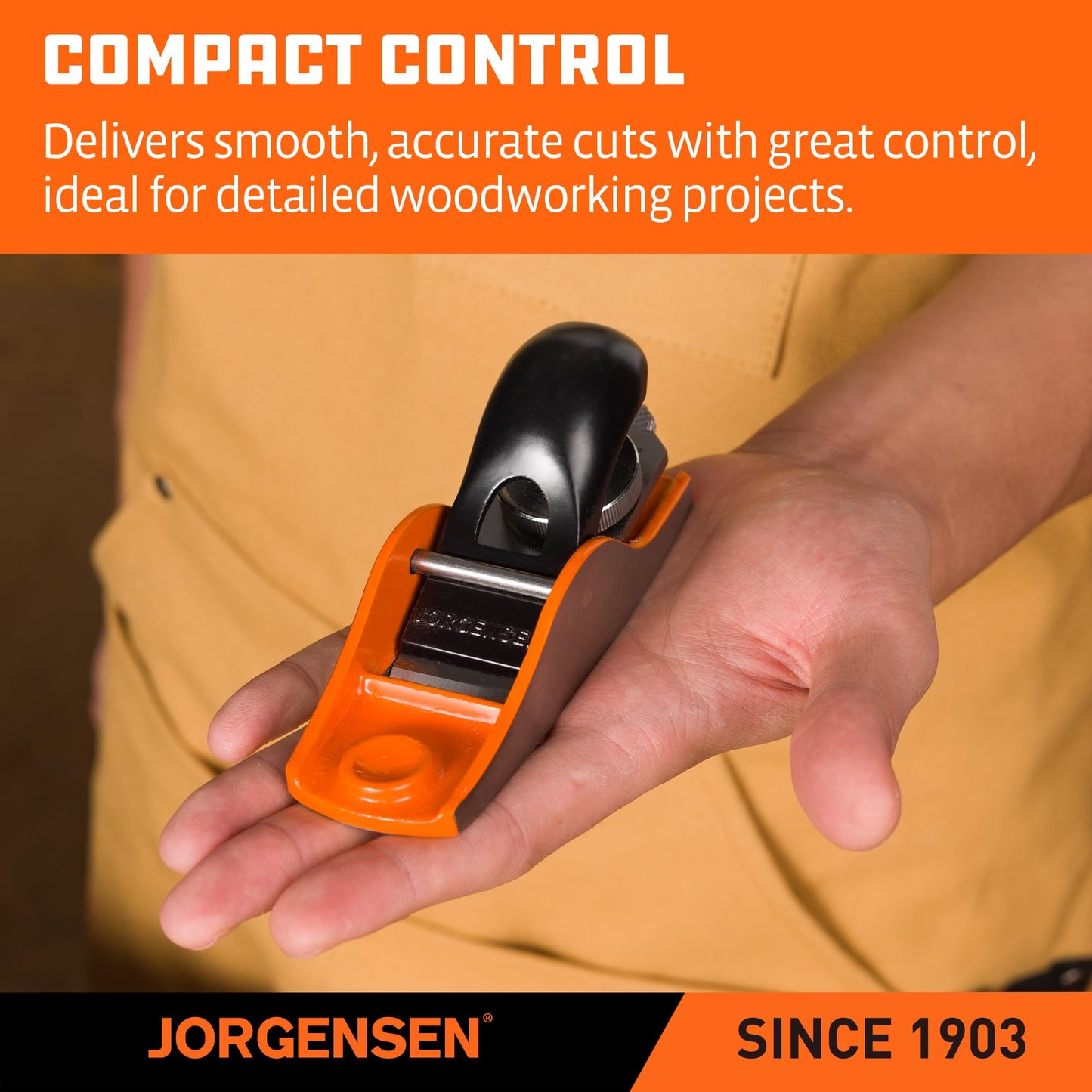 JORGENSEN 5-1/4" Hand Wood Planer, Low Angle Block Plane for Woodworking, Detail Trimming & Craft, Adjustable Depth, Durable Iron Body