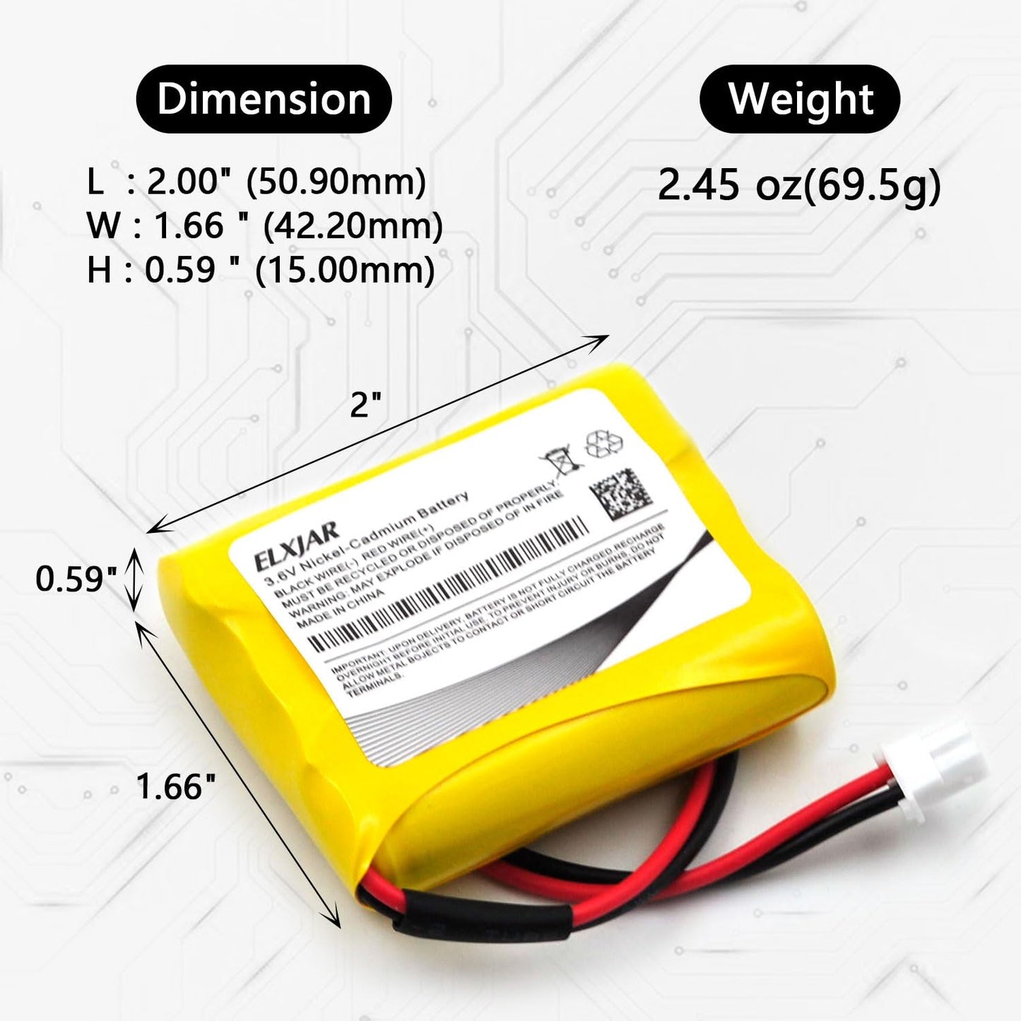 elxjar (2-Pack) 3.6V 1000mAh Ni-CD Battery Replacement for Saft B15CS03 Emergi-Lite C8 Exit Sign Emergency Light OSA022SC PR500EC