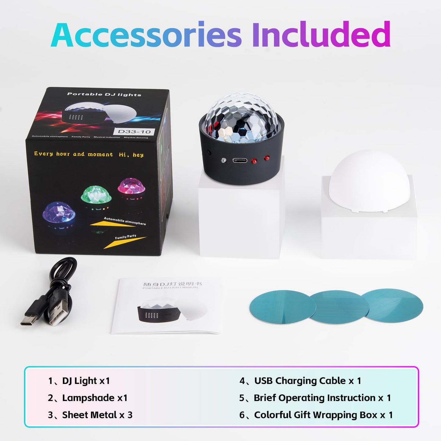 Car Disco Ball Sound Activated LED Lights – Mini Multicolor DJ Disco Light with Music Sync for Car & Room Decor