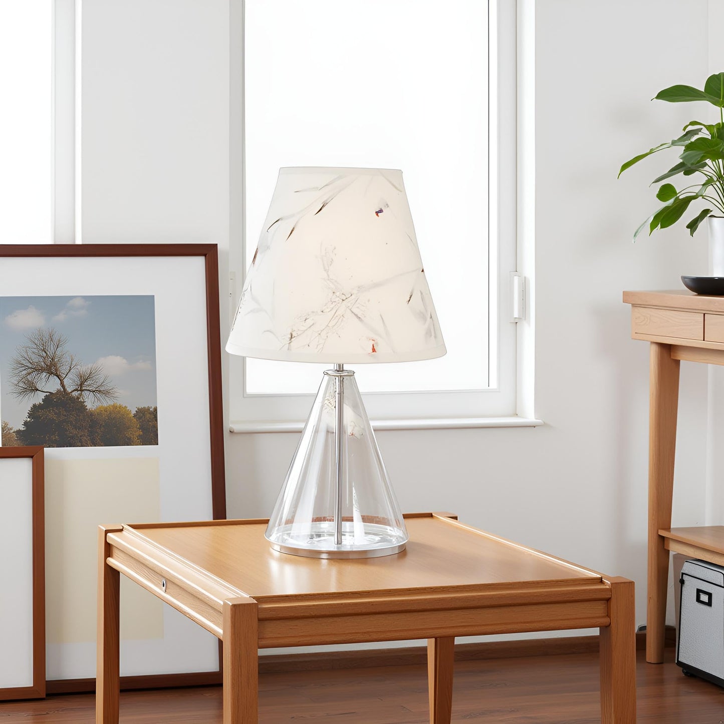 Aspen Creative 58902 Transitional Empire Lamp Shade, Off-White Hardback Paper with Leaves & Petals, UNO Fit, 9" Wide