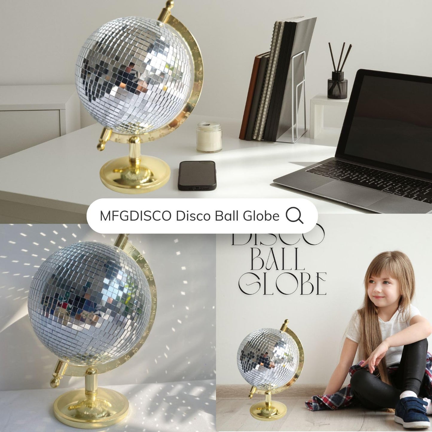 MFGDISCO Gold Disco Ball Sculpture, 6.5"x6"x9" Tabletop Home Decor, Modern Western Art Statue, Unique Decorative Accent, Bright Gold Finish