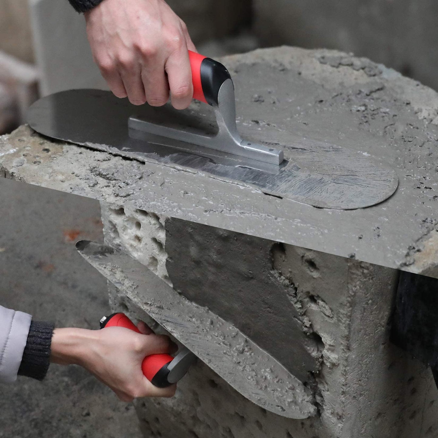 Goldblatt 2-Piece Stainless Steel Pool Trowel Set with Soft Grip Handles, 16" & 14" Finishing Trowels, Lightweight Round-End Design