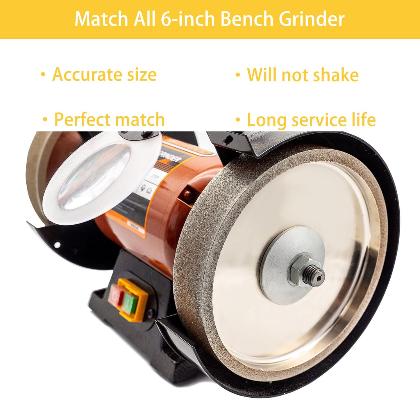 MORESUPERHARD 6" CBN Grinding Wheel, 180 Grit, 1" Wide, 1/2" Bore, Bench Grinder Sharpener for HSS & Woodturning Tools