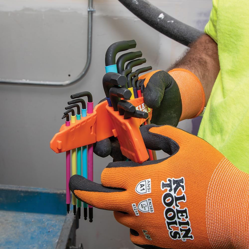 Klein Tools BLS18 Hex Key Wrench Set, SAE & Metric, Color-Coded L-Style Ball End Long Arm, Heat-Treated, 18-Piece