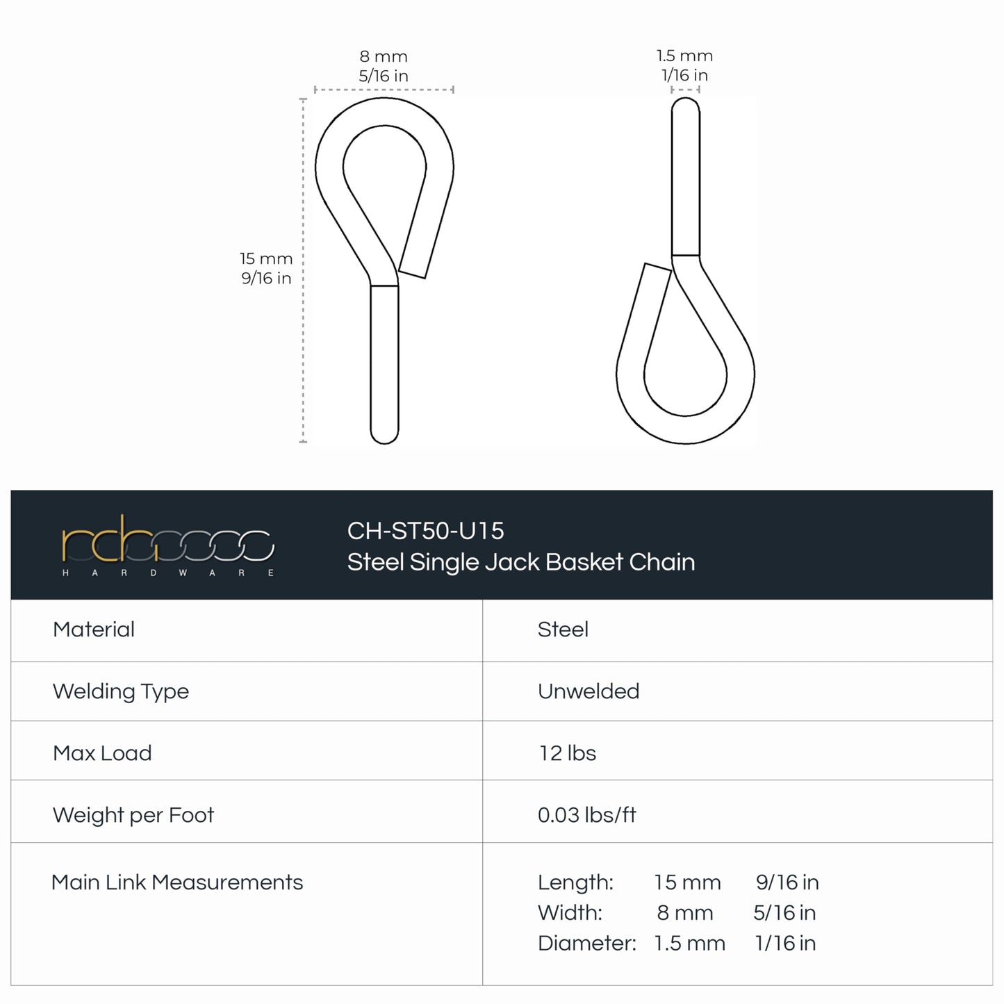 RCH Hardware CH-S50-16-AB-10 Steel Basket Chain, Antique Brass (10 Feet)