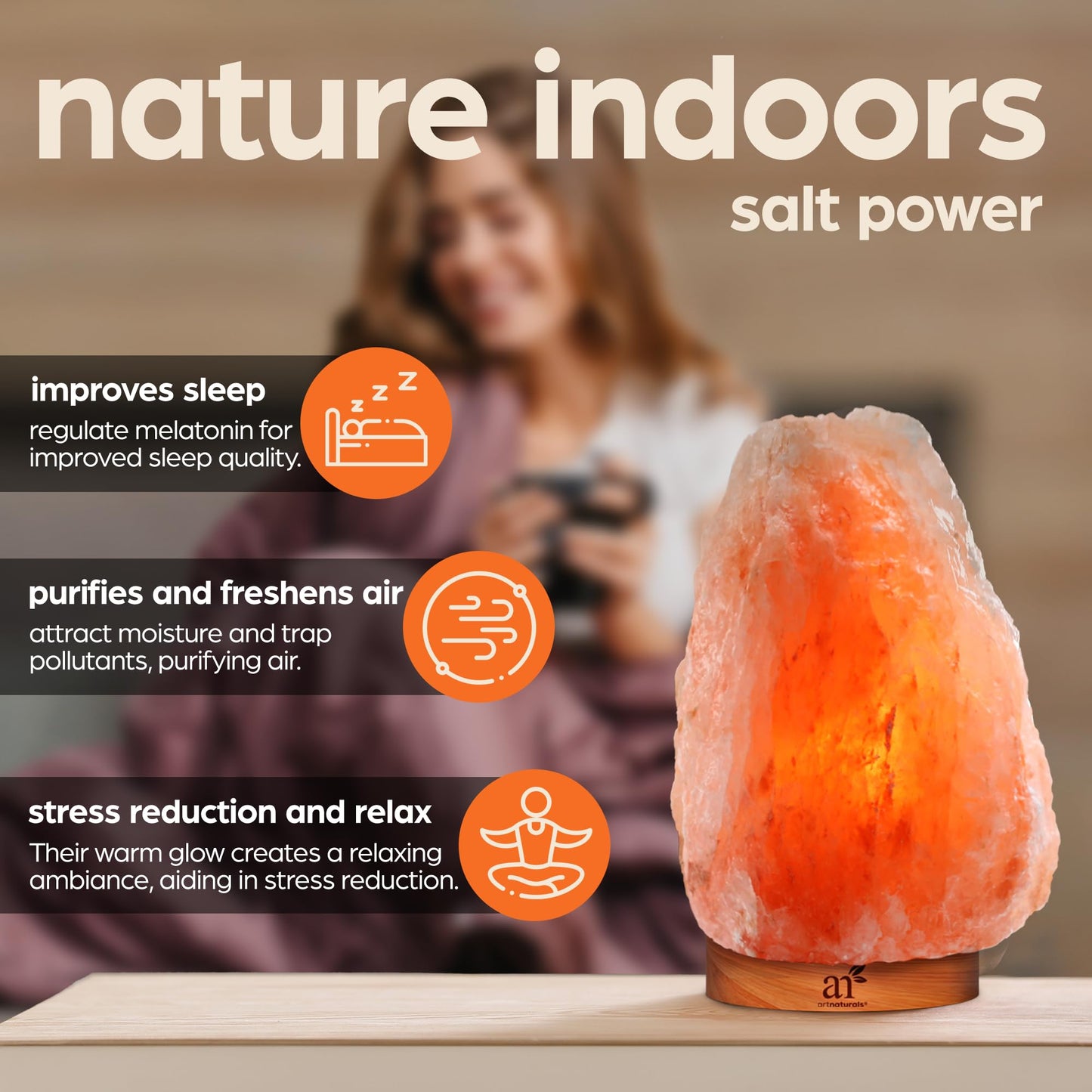 Artnaturals Himalayan Salt Lamp - Hand Carved Pink Crystal Night Light with Wooden Base for Relaxation & Energy