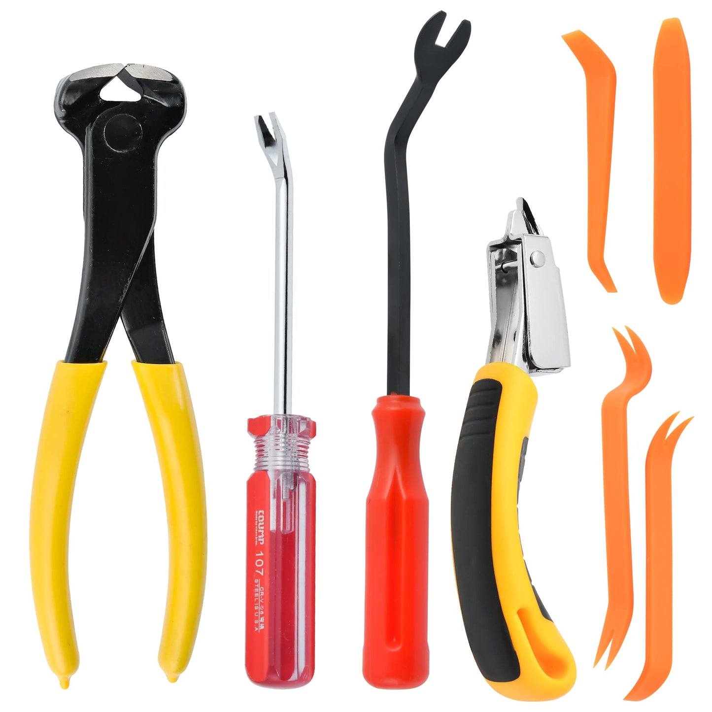 Aemygo 8-Piece Upholstery & Construction Staple Remover Set – Tack, Nail & Carpet Puller for Furniture, Floors, Frames, Cartons