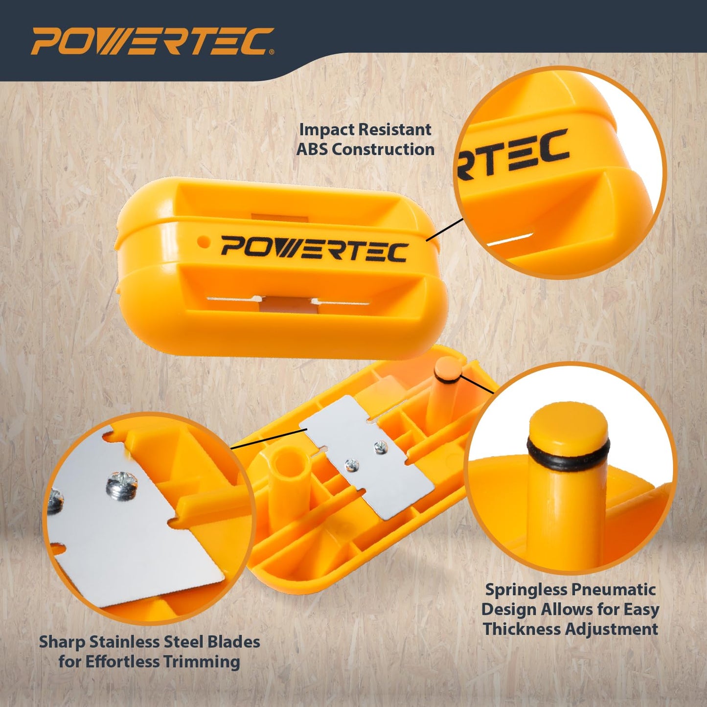 POWERTEC Dual Edge Banding Trimmer – 420 Stainless Steel Blade, ABS Body, Pneumatic for Wood, PVC, Veneer Edges, Single/Double Edge