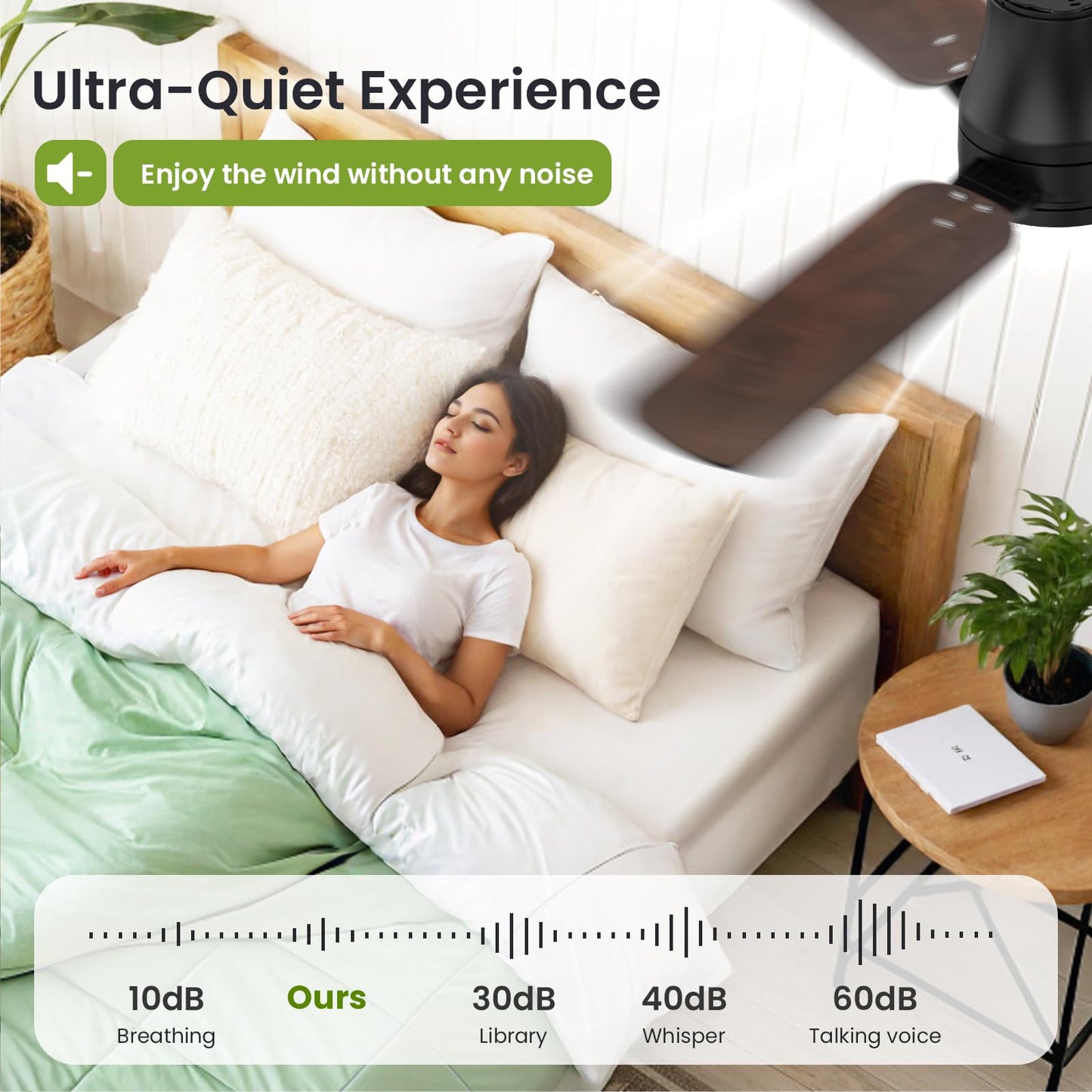 52” Low Profile Ceiling Fan with Lights & Remote, Flush Mount Modern Black, Quiet Reversible DC Motor, 3CCT Dimmable LED