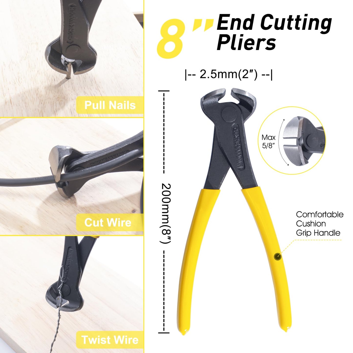 4-Piece Pry Bar & Nail Removal Tool Set – 12” Claw Pry Bar, 10” & 7.5” Flat Crowbars, 8” End Cutting Pliers for Baseboard & Floor Nails
