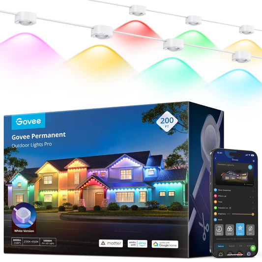 Govee Permanent Outdoor Lights Pro 200ft, 120 RGBIC LEDs, 75 Scenes, IP67 Waterproof, Alexa & Google Compatible, Accent & Daily Lighting