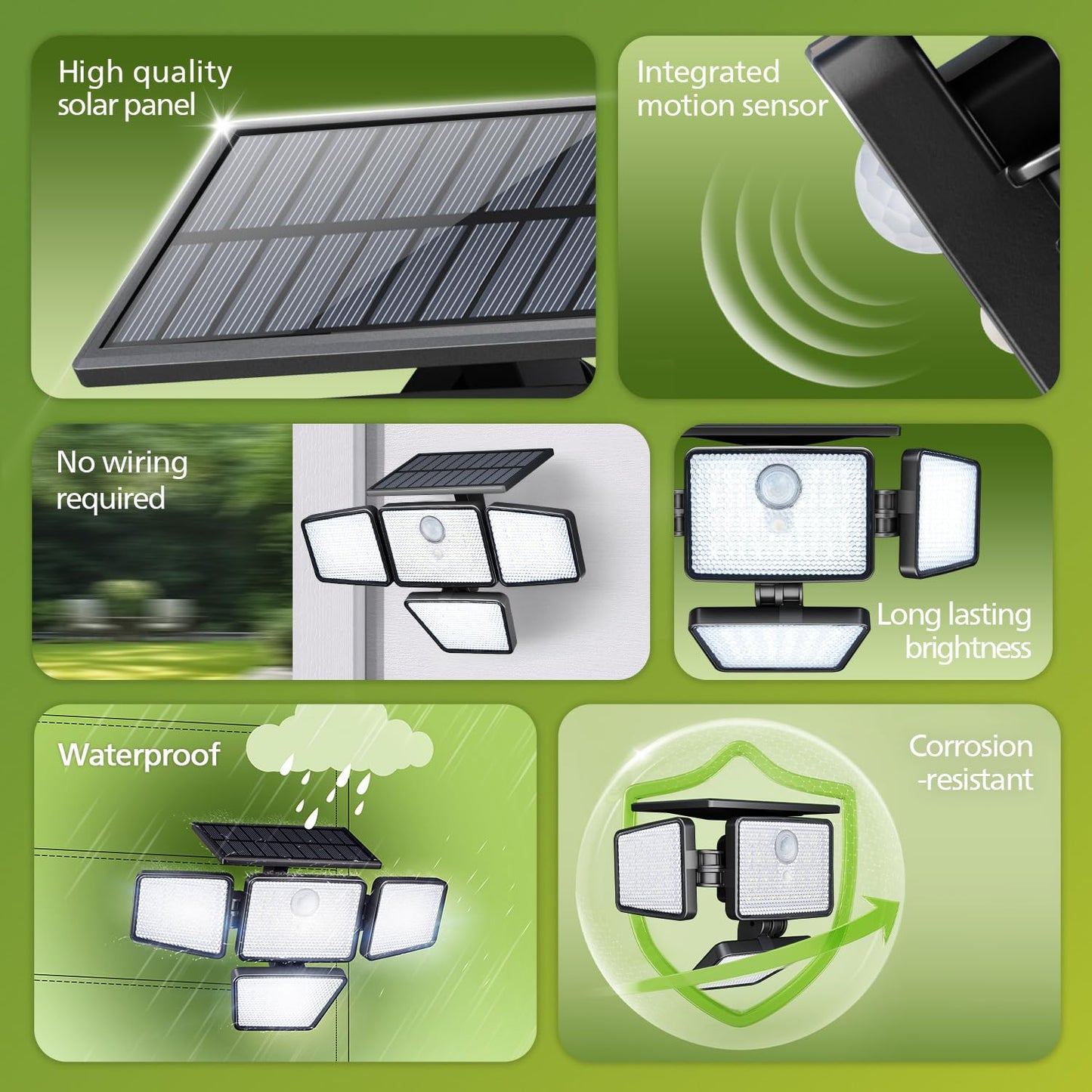 Philips Solar Security Light 196 LED Outdoor Floodlight, 2PK, Motion Sensor, 3 Modes, 4 Adjustable Heads, IP65 Waterproof, Remote Controlled