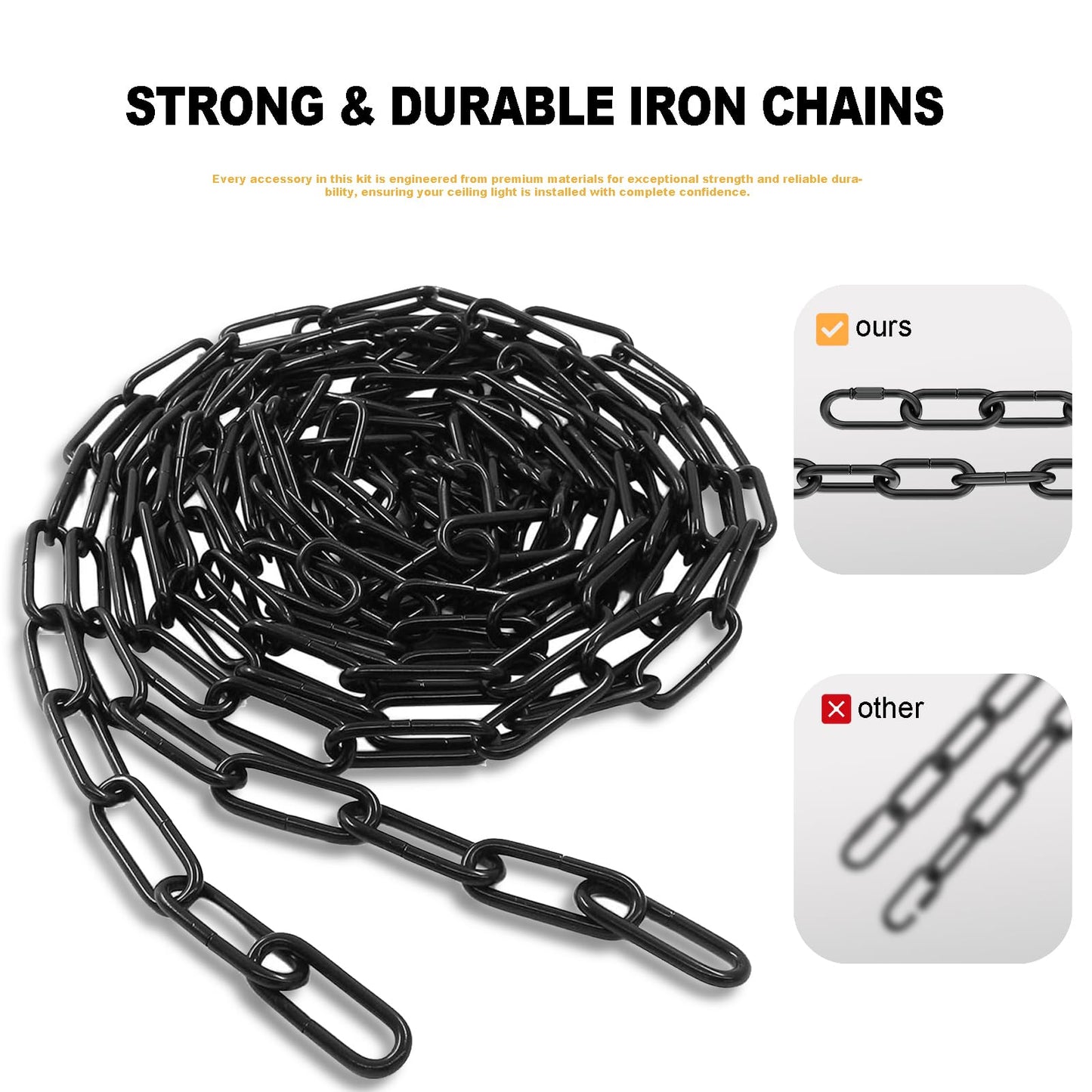 Arncmiv Pendant Light Fixture Chain,Heavy Duty Chain for Light Fixture,Black Ceiling Light Fixture Extra Lighting Chains (Black,12 inch)