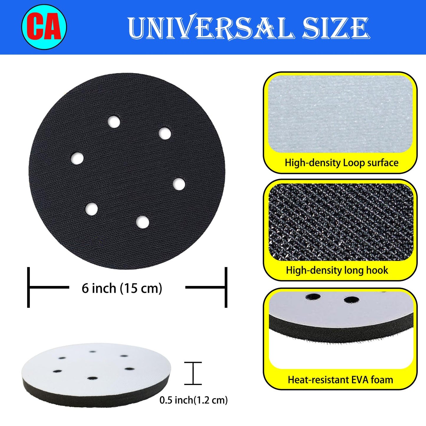 Crossarctic 5-Pack 6-Inch Sanding Interface Pads, Hook & Loop Soft EVA Foam Cushion Backing Pads for Orbital Sanders