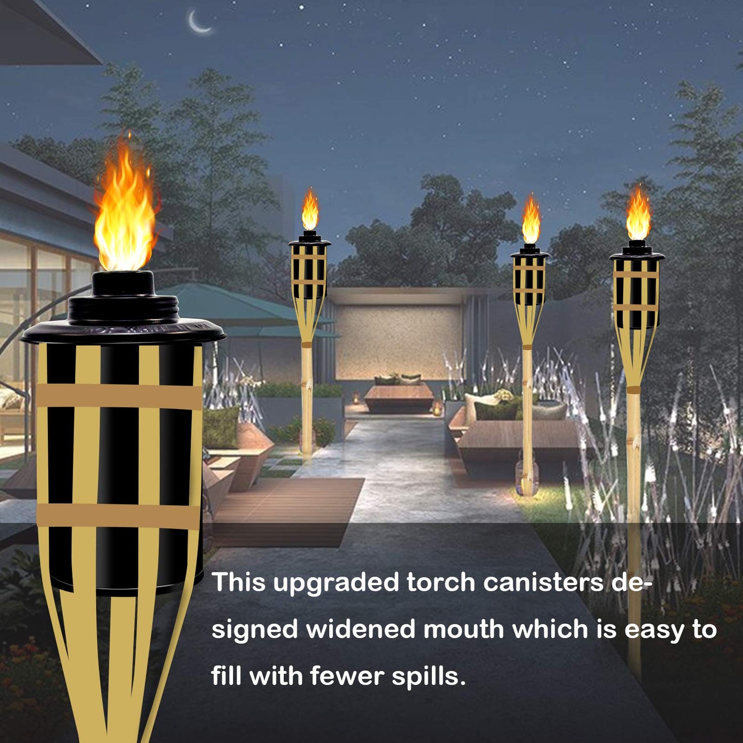 16 oz Torch Replacement Canister 4-Pack – Citronella Fuel Refill for Bamboo Torches with Wicks & Covers, Long-Lasting Patio & Garden Use