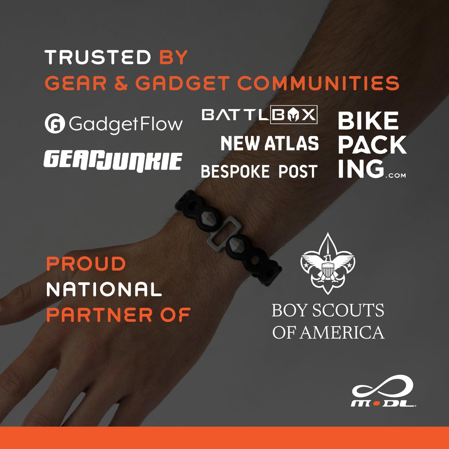 MODL Infinity Tool 2.0 (4-Pack) – Modular Utility Bracelet, Wearable Multi-Tool Strap for Outdoor, Survival, Camping, Travel, EDC (Black)