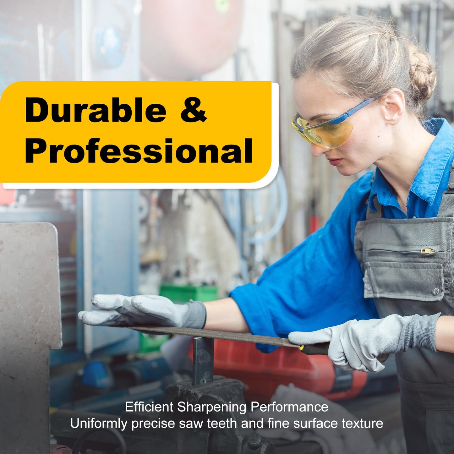 MORROWIND 3-Pc Metal File Set, 8" Carbon Steel Flat, Half-Round & Round Files, Heavy-Duty for Metal, Wood, Plastic – Yellow