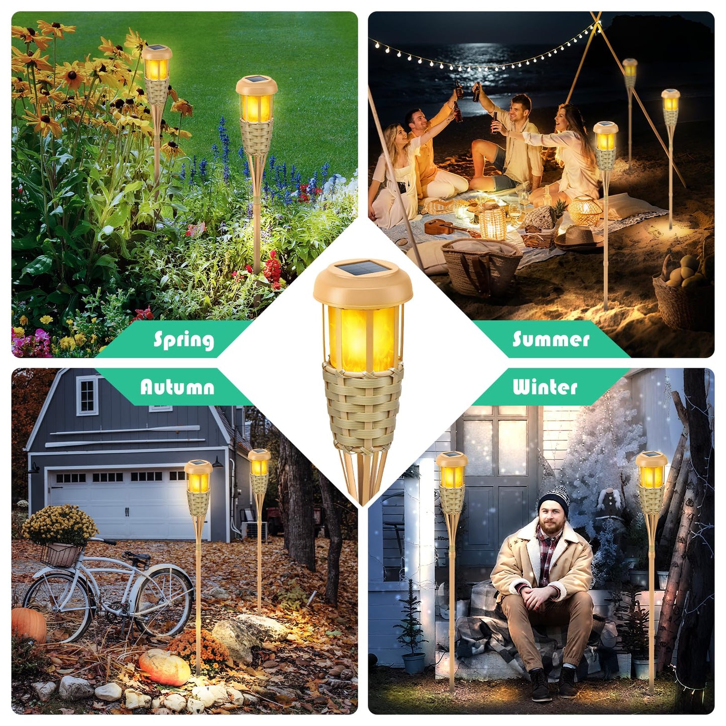 Evelynsun Solar Outdoor Lights, Solar Torch Lights Outdoor Flickering Flame, Outdoor Decorations for Patio Path Yard - 4 Pack