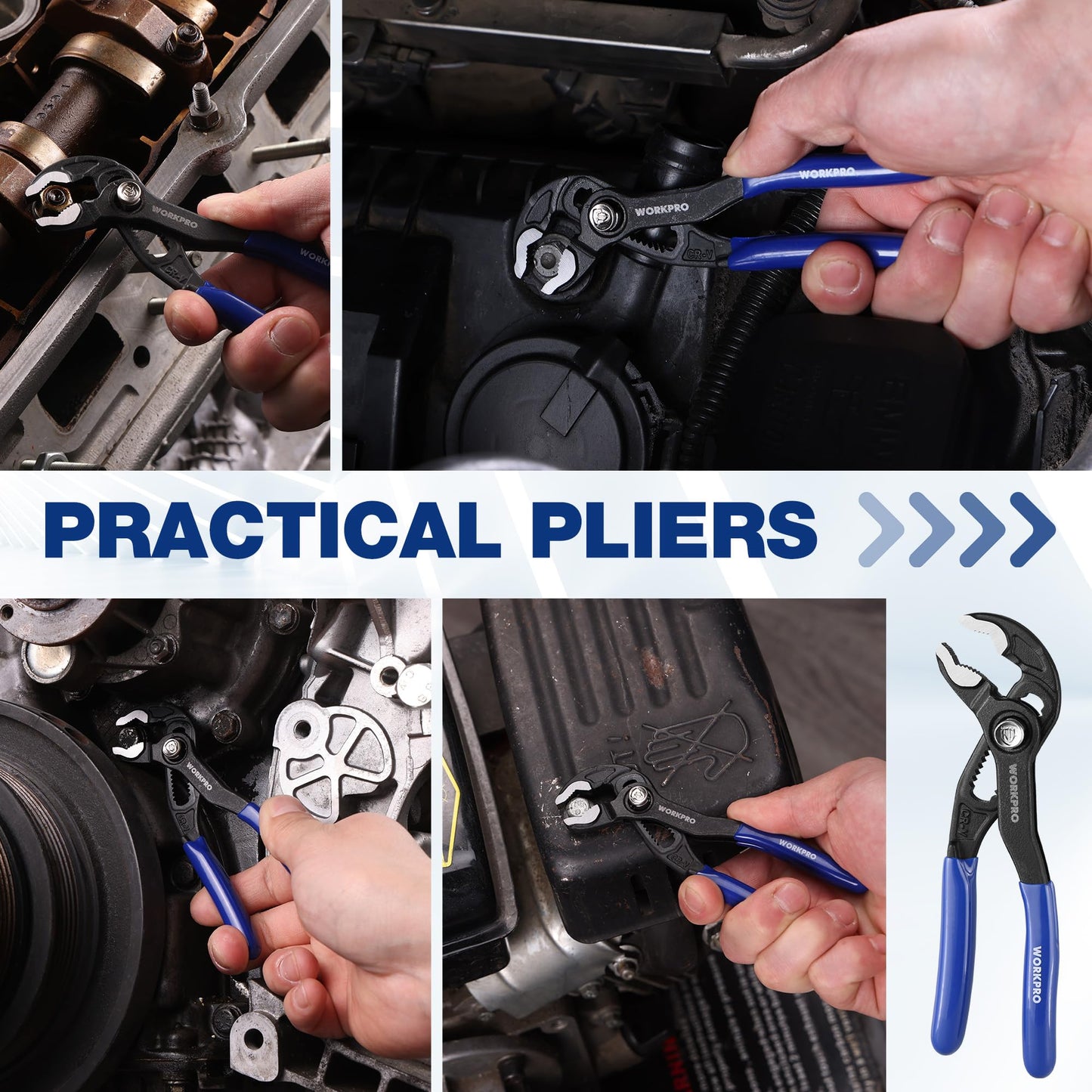 WORKPRO 5" Water Pump Pliers, CR-V Locking & Groove Joint, V-Jaw Quick Release, Adjustable Plumbing Pliers with Comfortable Grip