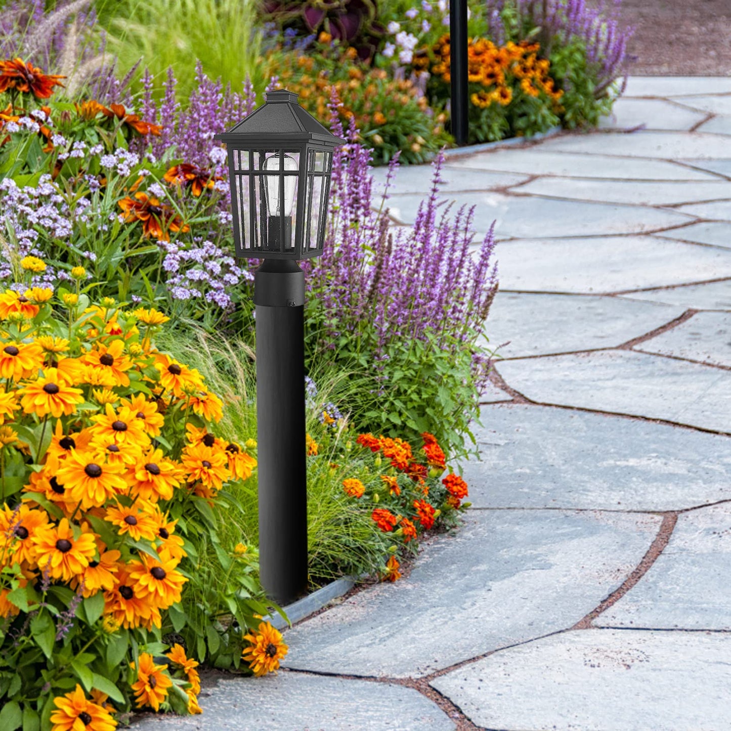 Darkaway Outdoor Post Light, Waterproof Aluminum & Glass Lamp, Black, 1-Pack for Garden, Patio, Deck, Pathway Lighting