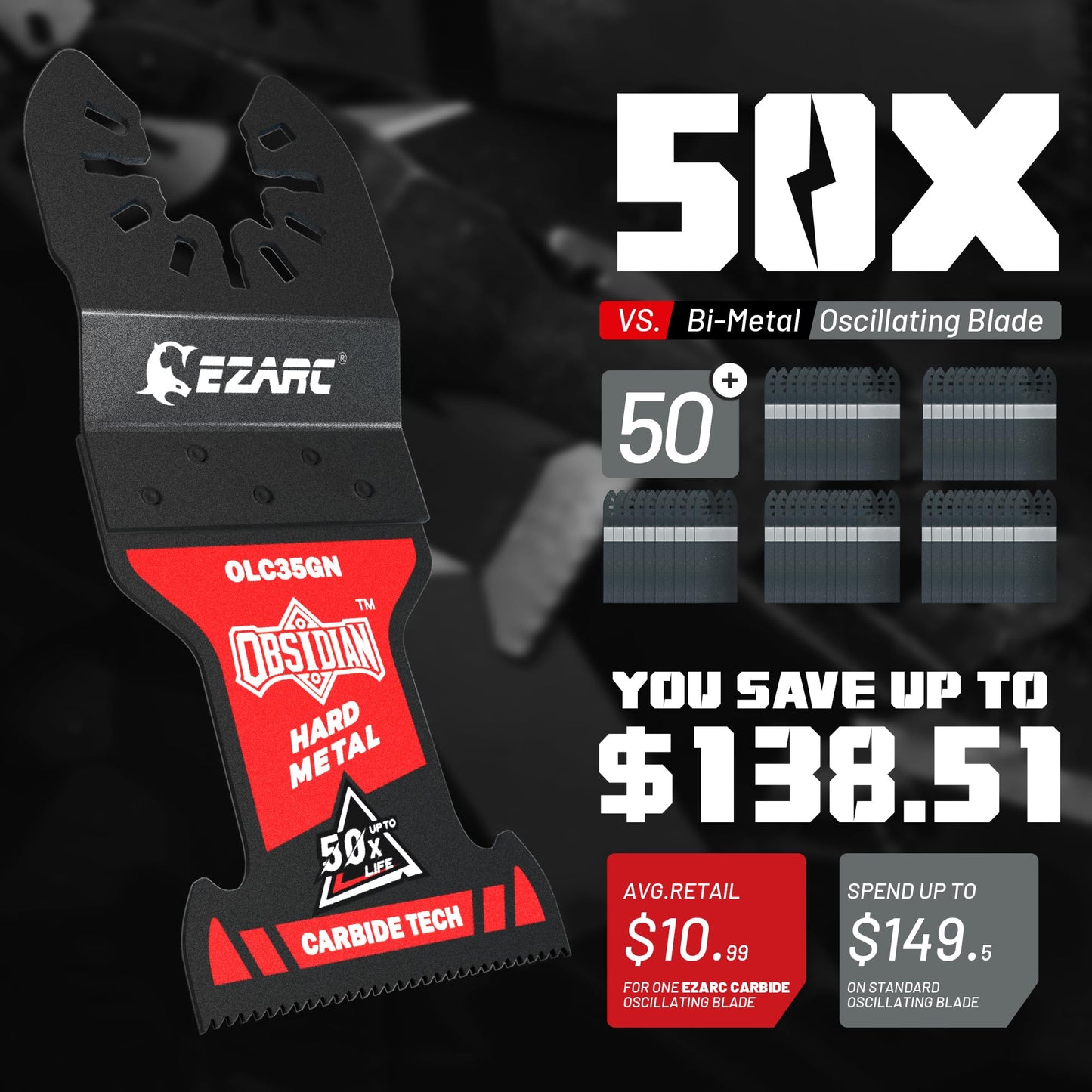 EZARC Obsidian Carbide Oscillating Saw Blades, Multi Tool Blades Quick Release for Hard Metal, Nails, Bolts and Screws, 3-Pack