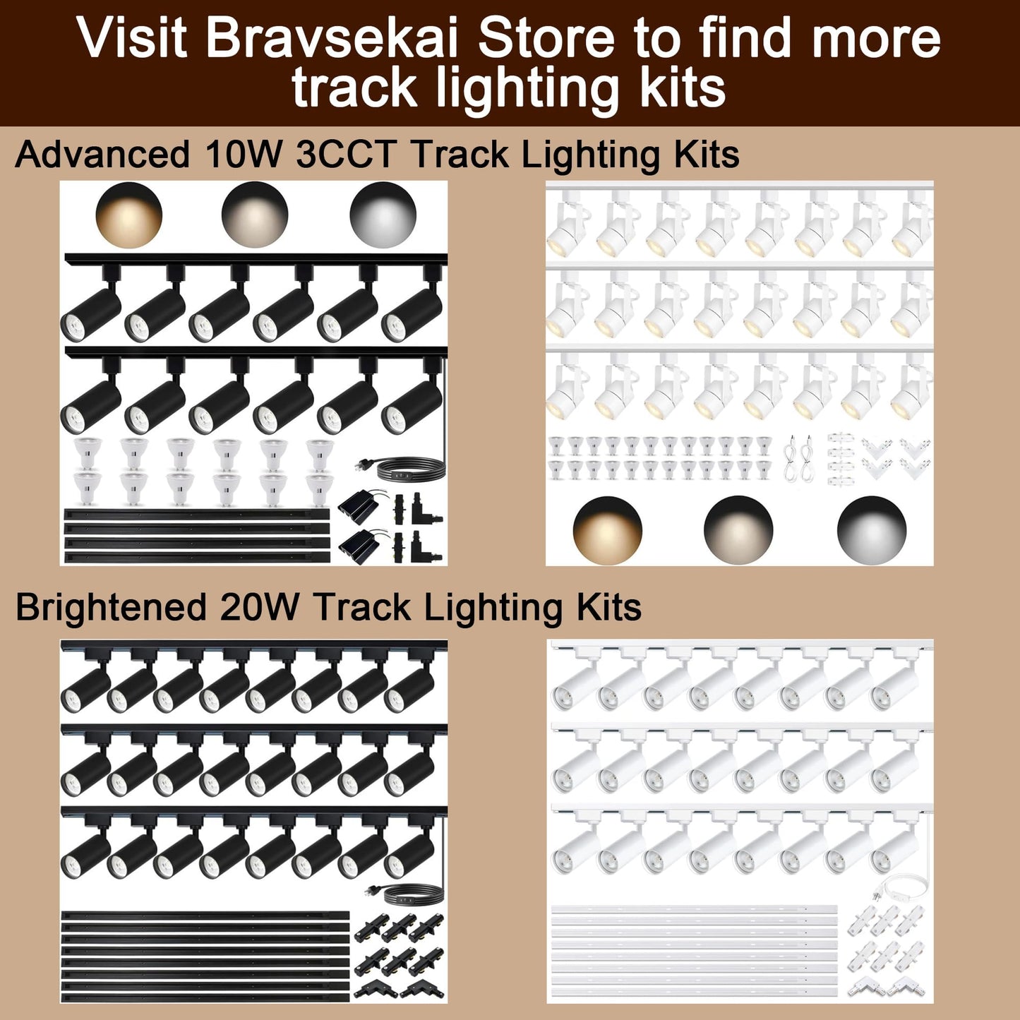 Bravsekai H-Type Track Lighting Rail 3.28FT, 120V Single Circuit 3-Wire, Aluminum, Includes I Connector & Wall Anchors, Black