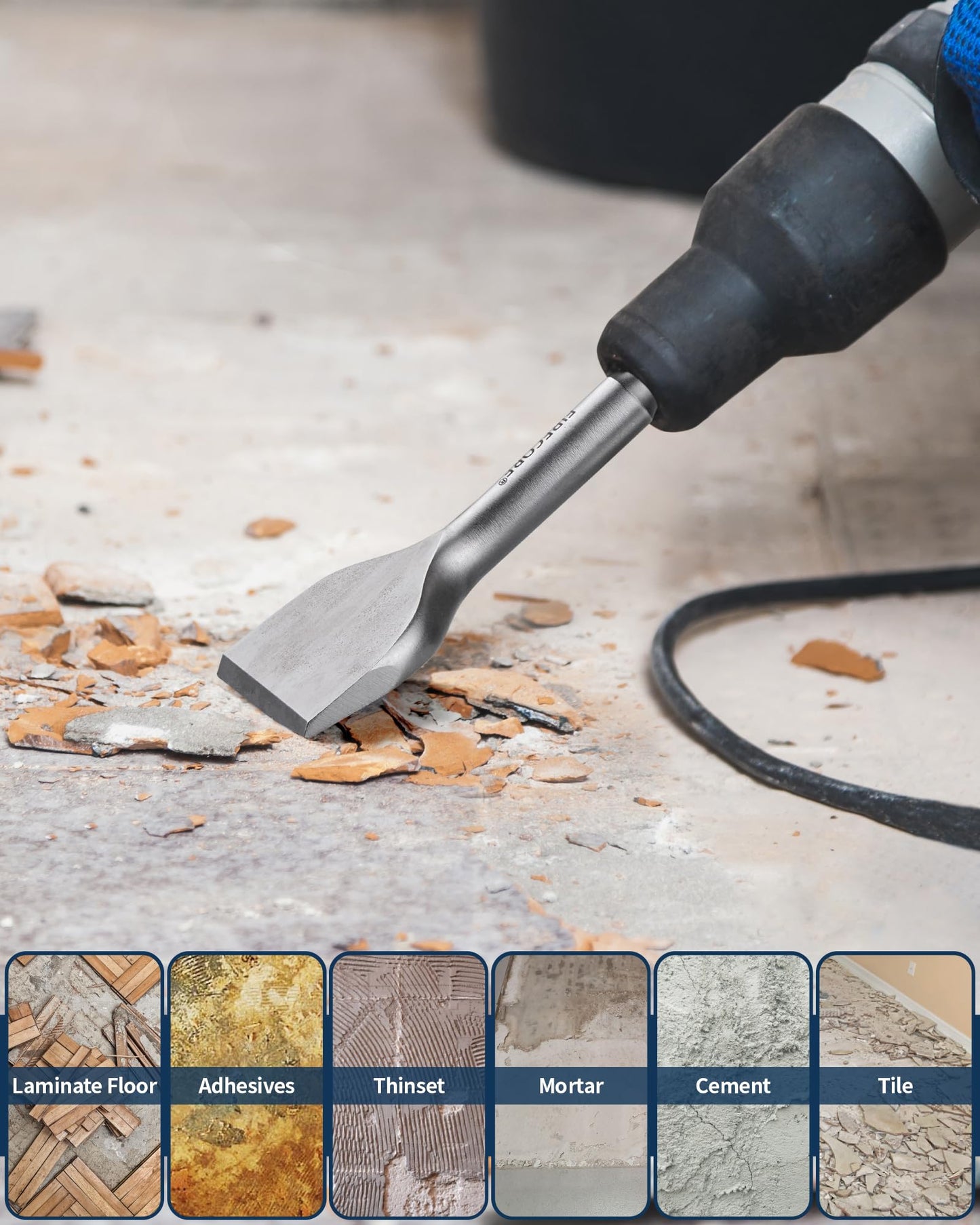 Firecore SDS Plus 3" x 6.5" Cranked Tile Removal Chisel, Alloy Steel Shovel Bit for Ceramic Tile, Cement, Thinset Mortar - FS18365