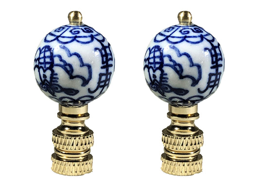 Royal Designs, Inc. Decorative Chinoiserie Blue and White Lamp Finials (Asian Motif - 2 Pk)
