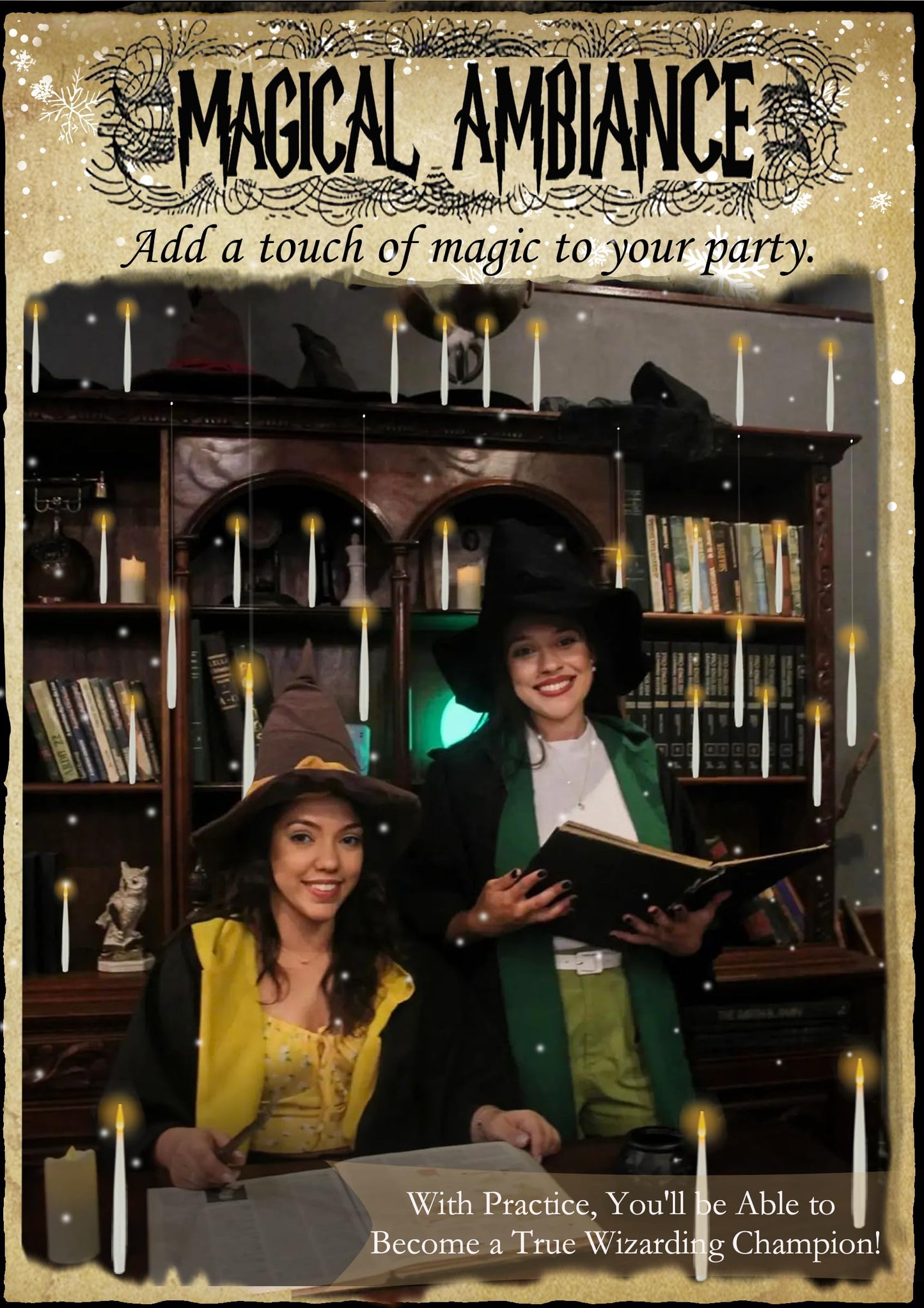 Christmas Decorations – 20PCS Floating Flameless LED Candles with Wand Remote, Warm Flickering Hanging Taper Candles for Theme Parties