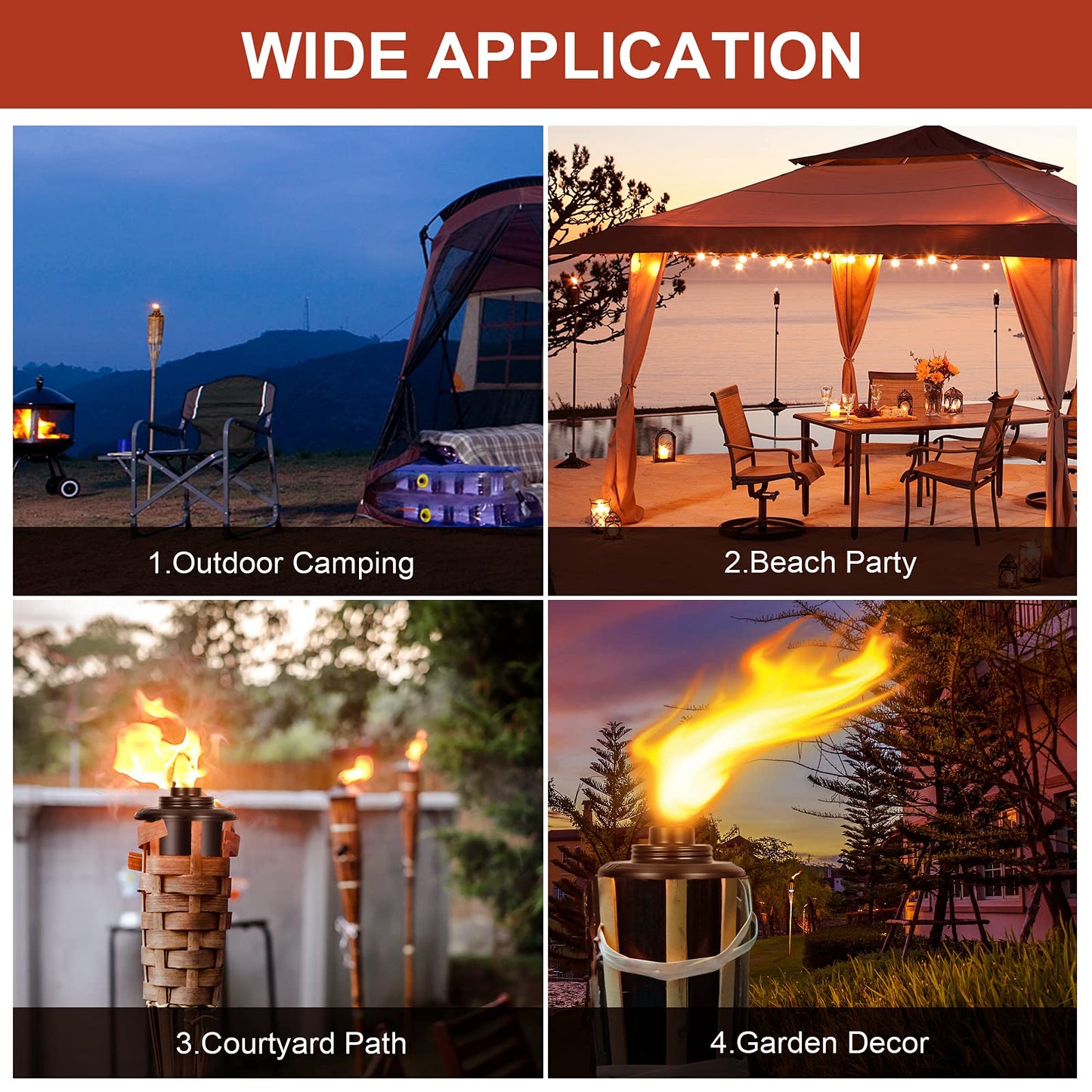 16 oz Torch Replacement Canister 4-Pack – Citronella Fuel Refill for Bamboo Torches with Wicks & Covers, Long-Lasting Patio & Garden Use