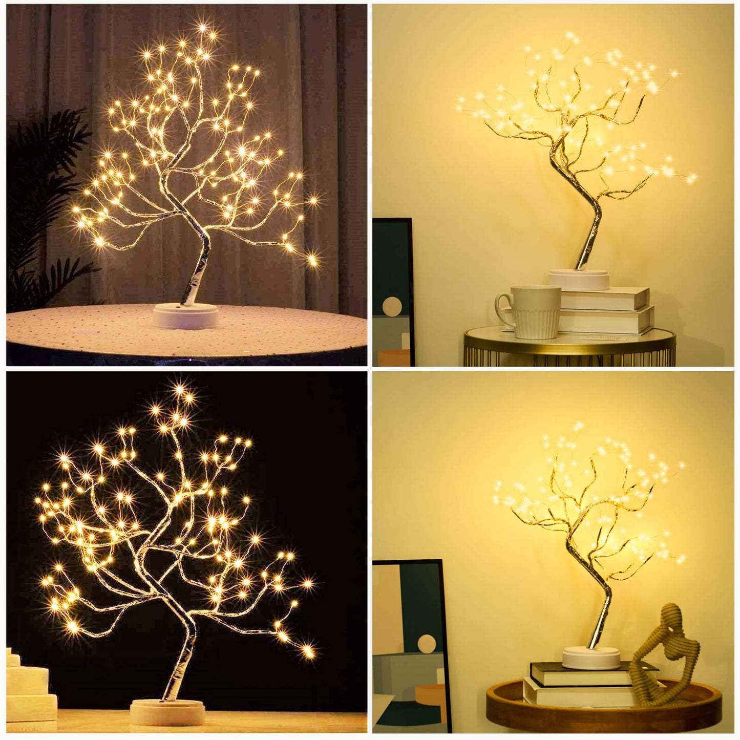 PXBNIUYA 108 LED Sparkly Fairy Tree Lamp, Warm White, Remote Control, USB/Battery, 8 Modes, DIY Bonsai Decor, Festival Decoration Light