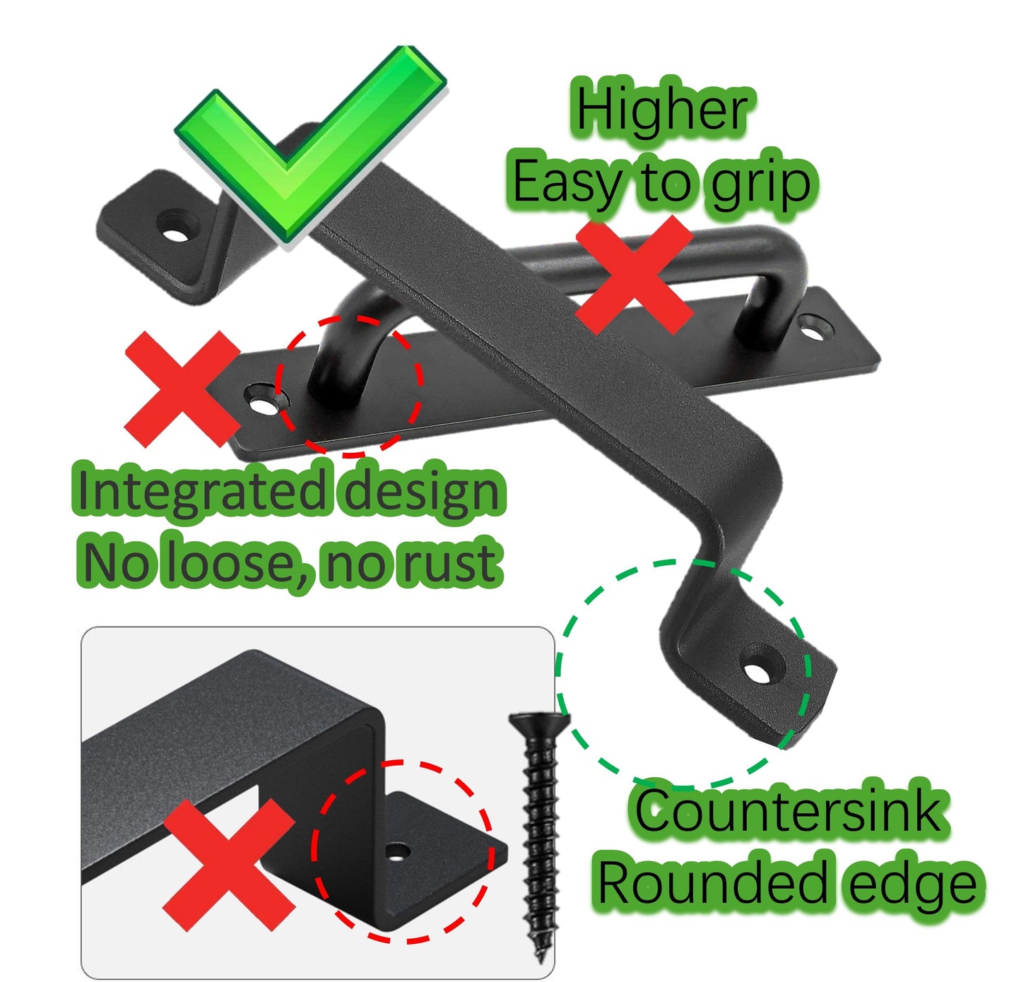 QUALIALL Premium Barn Door Handles Black,7.4 inch,2 Packs,Heavy Duty Rustic Metal Pulls for Sliding, Garage,Shed, Gate, Closet, Drawer, Indoor/Outdoor