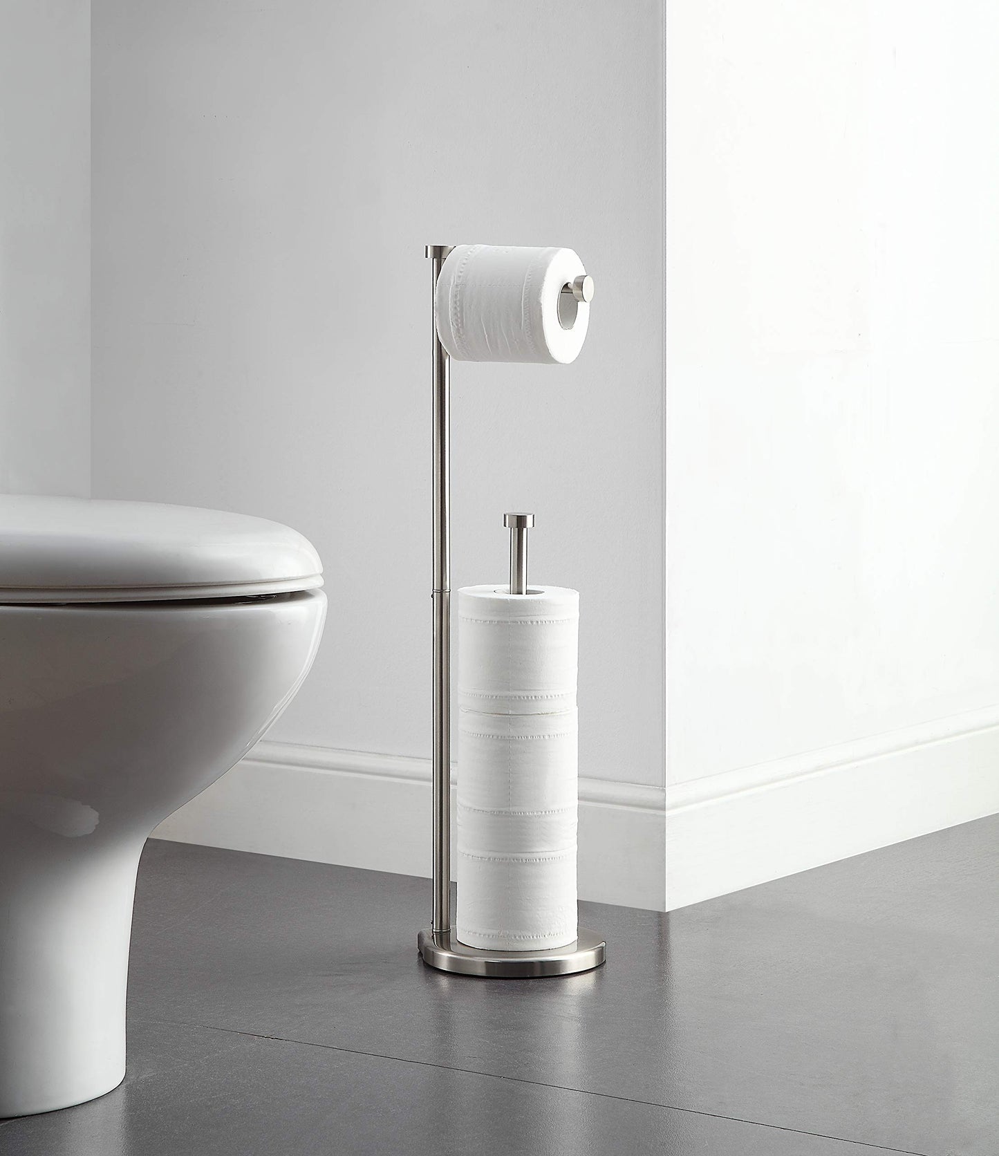 SunnyPoint Free Standing Bathroom Toilet Paper Holder Stand with Reserve, Reserve Area has Enough Space for Jumbo Roll
