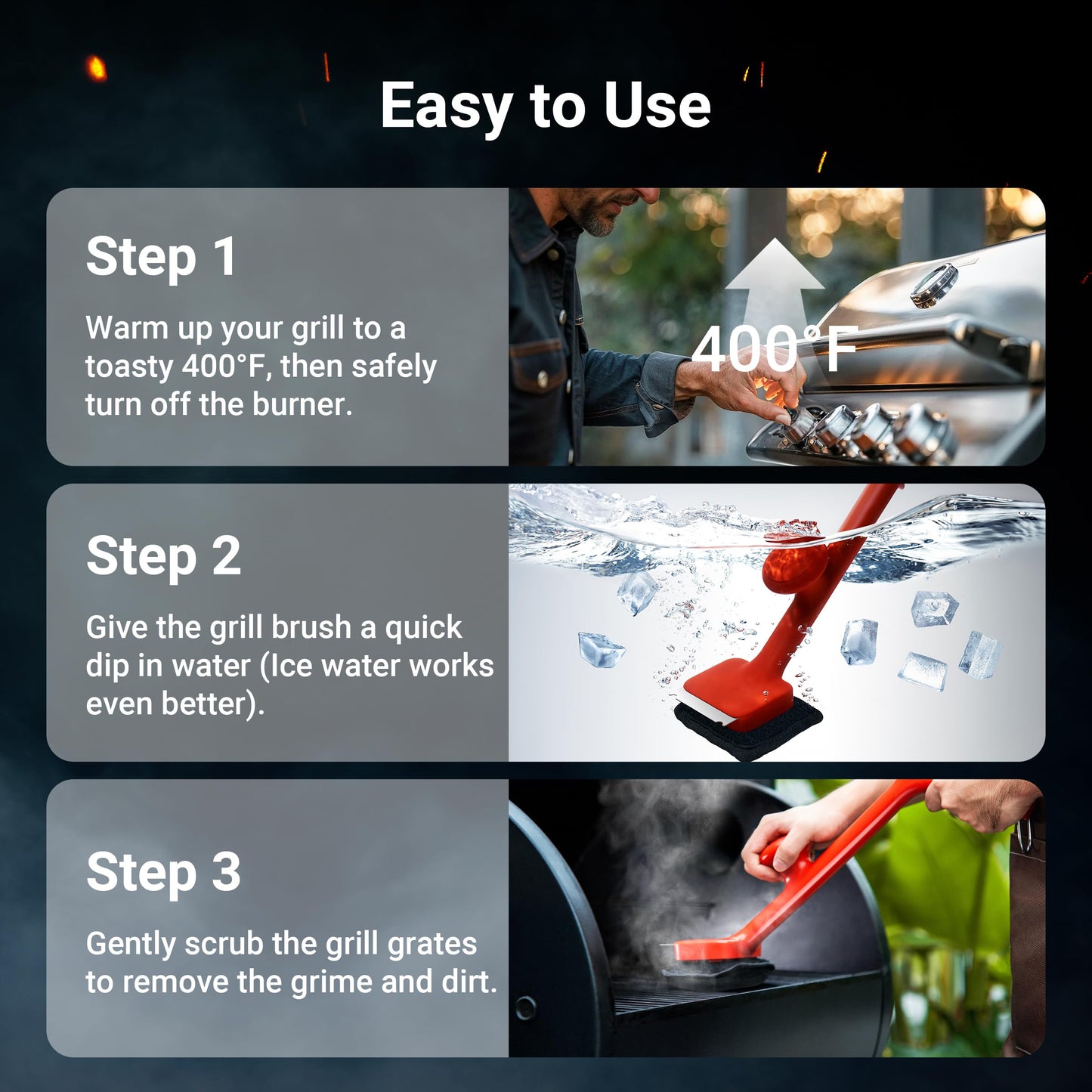 ThermoMaven BBQ Bristle-Free Steam Grill Brush - Safe Grill Cleaning Accessories with Scraper for Charcoal/George Foreman/Weber/Gas/Outdoor Grill