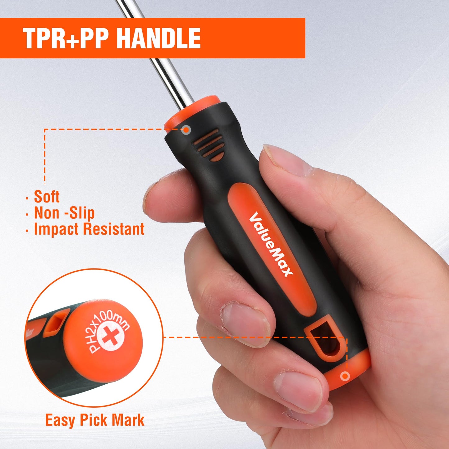 ValueMax 6-Piece Magnetic Screwdriver Set, 3 Phillips and 3 Flat Tip Screwdrivers, Non-slip Handle Screw Driver Set Kit