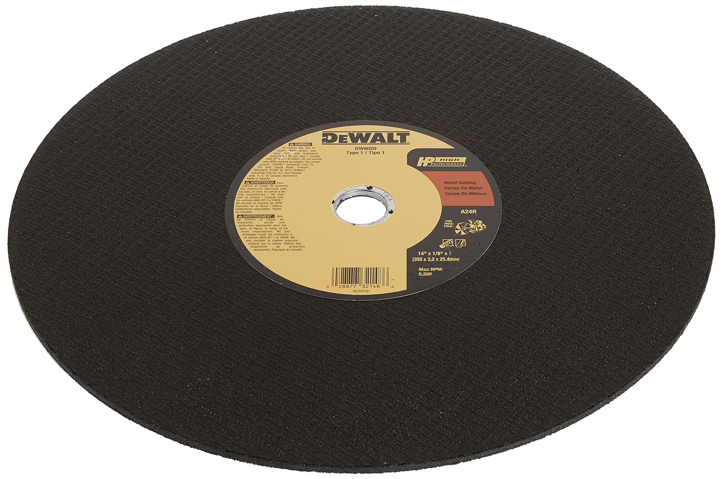 DEWALT DW8020 Metal Port Saw Cut-Off Wheel, 14-Inch X 1/8-Inch X 1-Inch