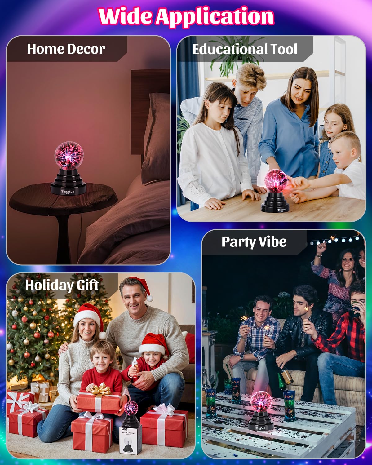 Theefun 3 Inch Plasma Ball Lamp, Touch Sensitive Plasma Globe, USB or Battery Powered, Nebula Lightning Novelty Toy & Home Decor