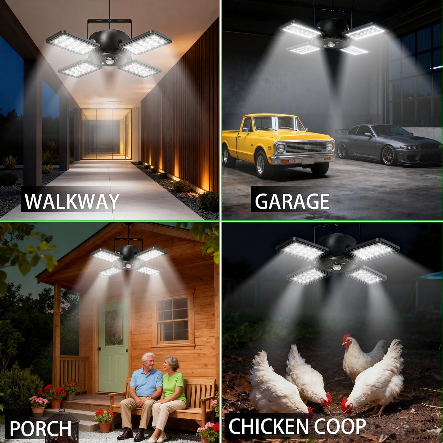 INXPHY Solar Shed Light 1200LM 144 LED Pendant, Motion Sensor, 5 Modes, Remote, 4-Leaf Adjustable Indoor/Outdoor