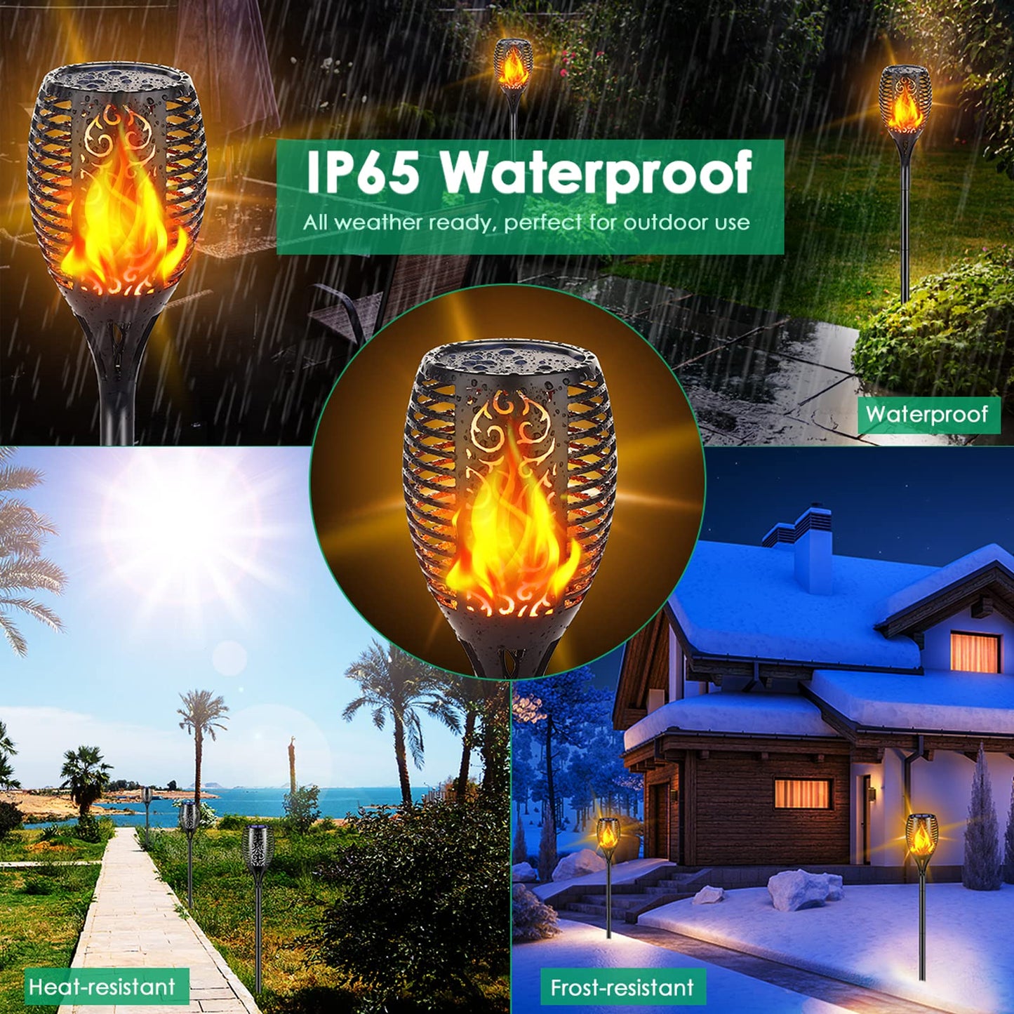 TomCare Solar Torch Lights Outdoor, 43" Flickering Flame Pathway Lights, 99 LED, Waterproof Solar Powered Garden Yard Patio Decor, 4-Pack