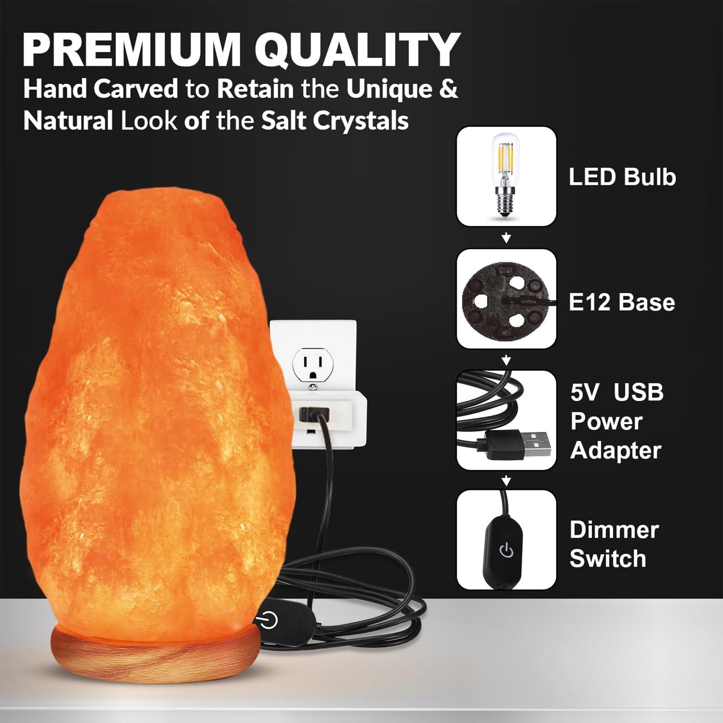 Elvissmart Himalayan Pink Salt Lamp 7-11 lbs, Crystal Night Light with Real Wood Base, Dimmer Switch, ELT Certified – Ideal Gift