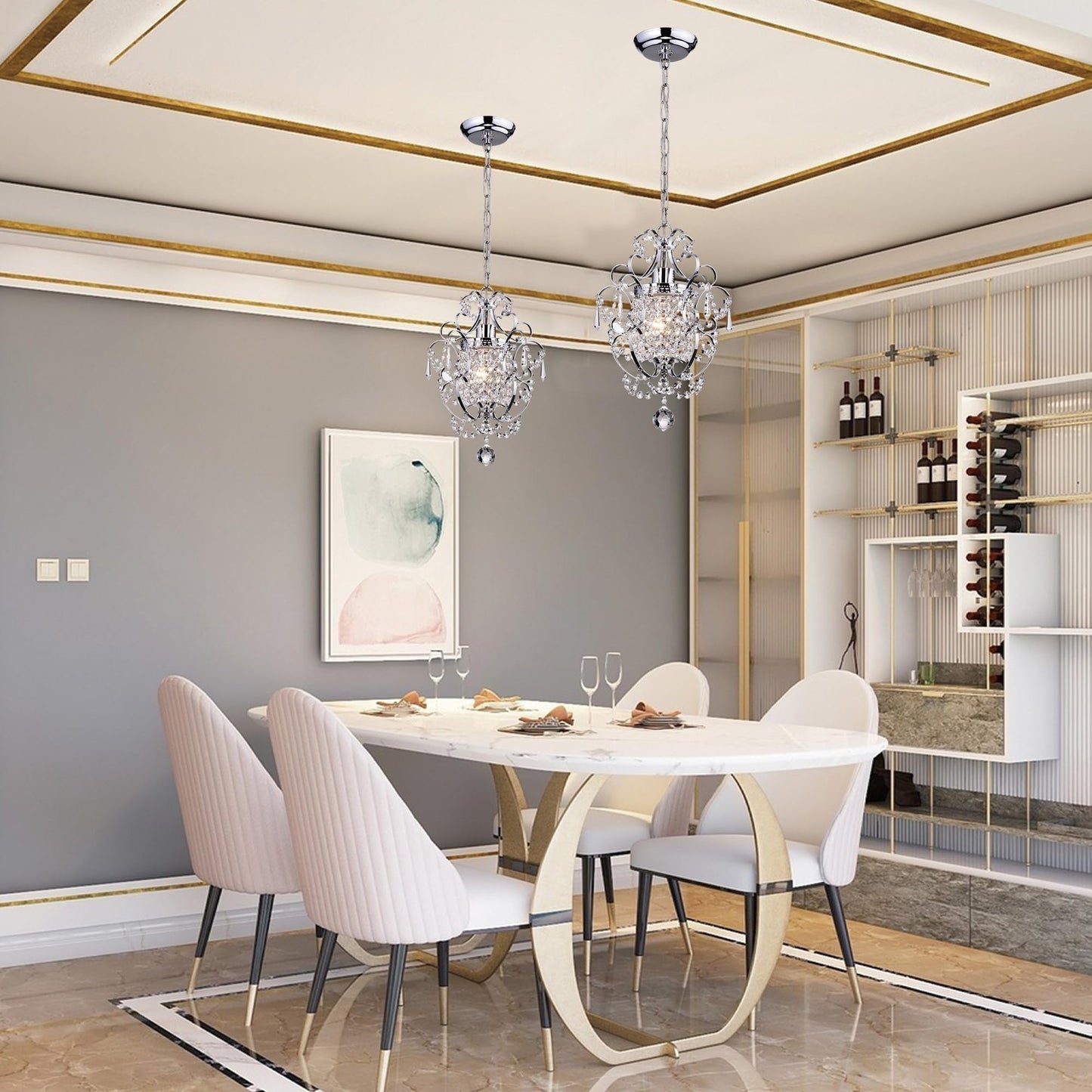 Edvivi Amorette Mini Crystal Chandelier, 1-Light Chrome Glam Ceiling Fixture, Adjustable Hanging Light for Bedroom, Closet & Kitchen Island