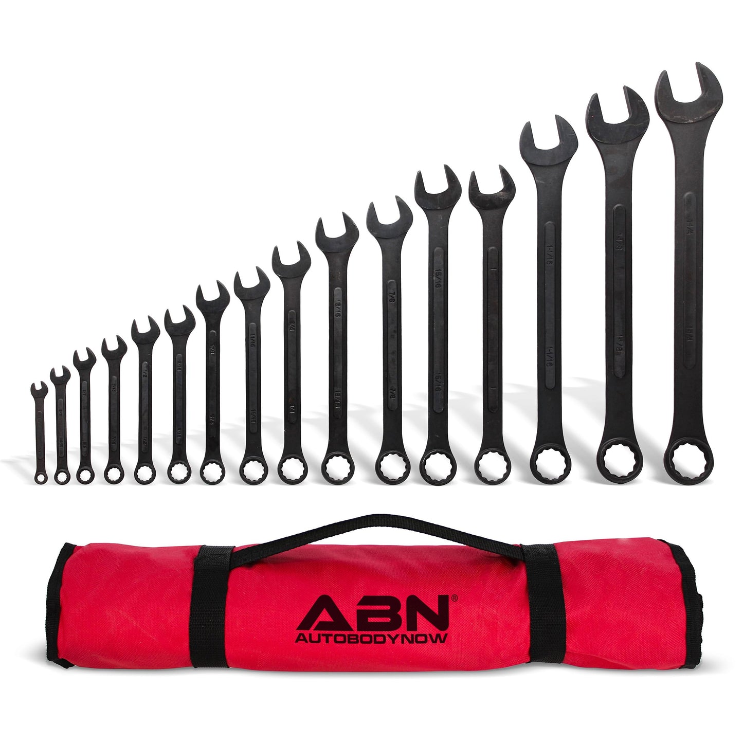 ABN Standard Wrenches Set - 16 Piece SAE Combination Wrench Set 1/4in to 1-1/4in SAE Wrench Set with Roll Up Pouch