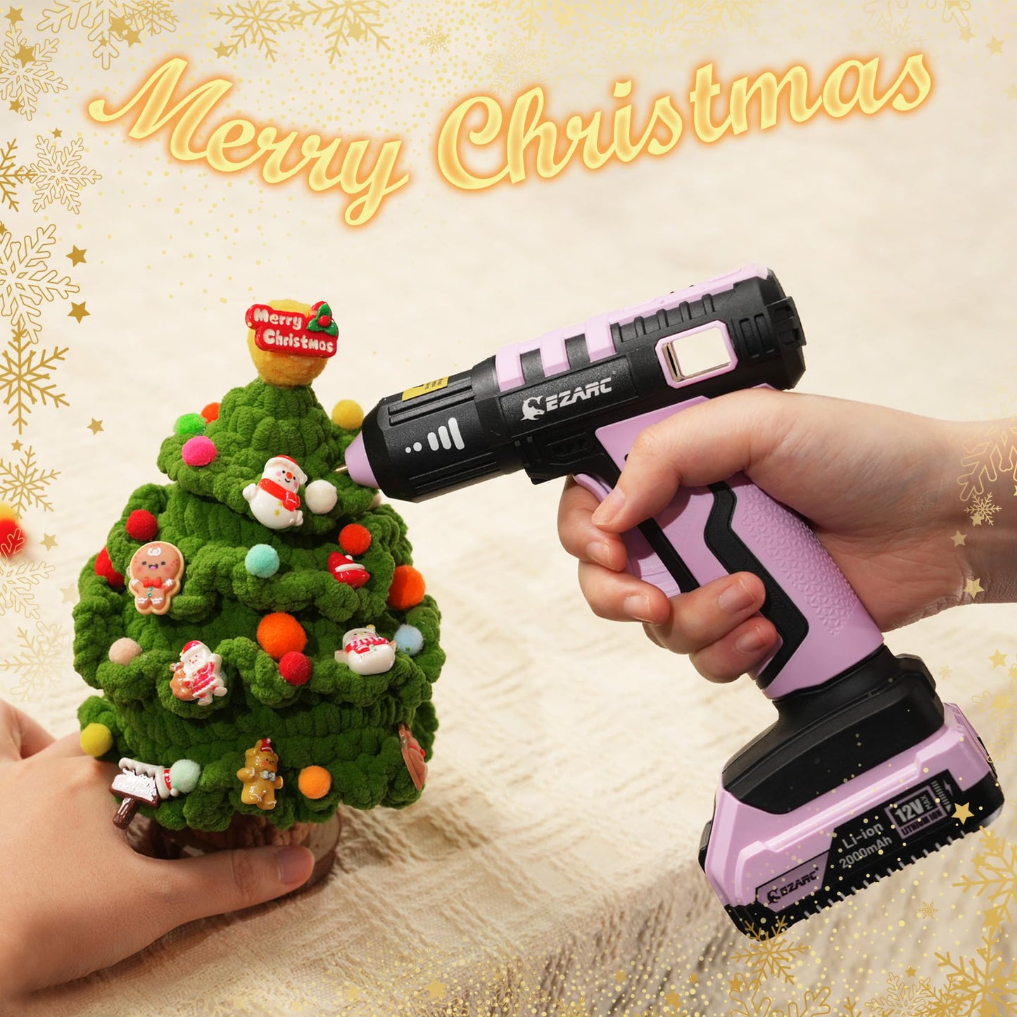 EZARC 12V Cordless Mini Hot Glue Gun, 15s Fast Heating for DIY Crafts, Home Repairs & School Projects, Includes 50 Pink Glue Sticks