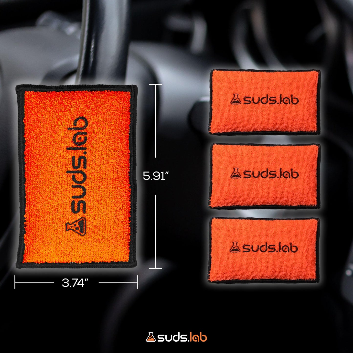 Suds Lab DS Microfiber Detailing Scrub Pads 3-Pack for Car Interior - Safe on Leather, Vinyl, Plastic, Cleaning & Detailing