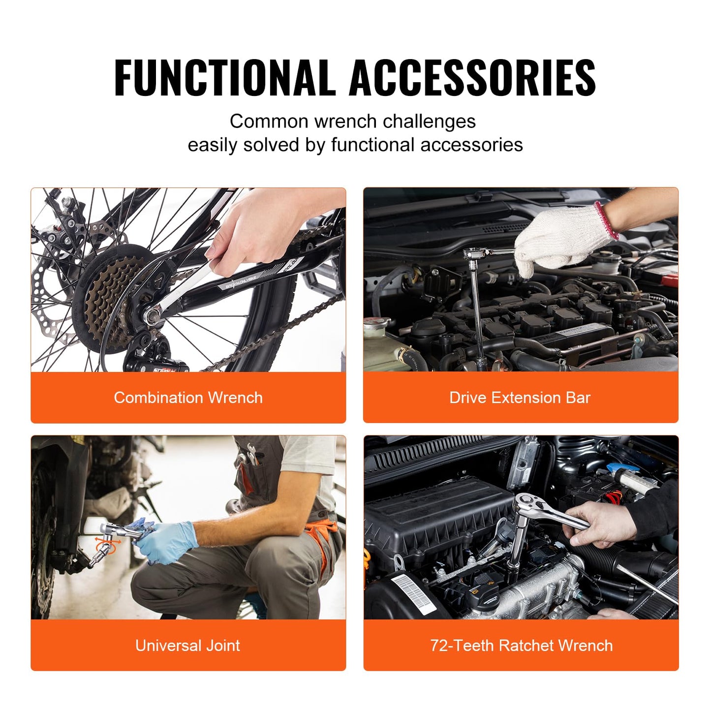 VEVOR 450-Piece Mechanics Tool & Socket Set, SAE/Metric, 1/4" 3/8" 1/2" Drive, Wrenches, Bits & Accessories with Storage Case