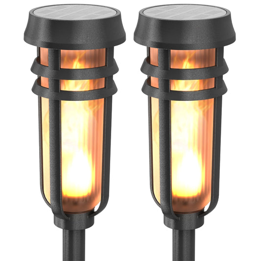 Metal Solar Torch Lights 2-Pack, Adjustable 24"-50", Waterproof LED Tiki Torches for Outdoor Yard, Patio, Garden Pathway – Matte Black