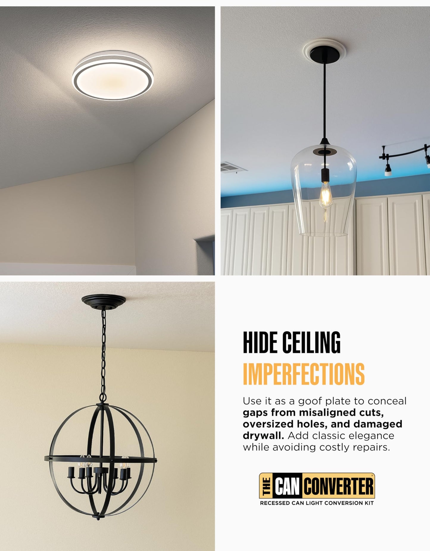 Can Converter Ceiling Medallion for 4", 5", 6" Recessed Lights – Decorative Steel Goof Ring & Cover Plate, Brushed Brass, Small Ceiling Accent