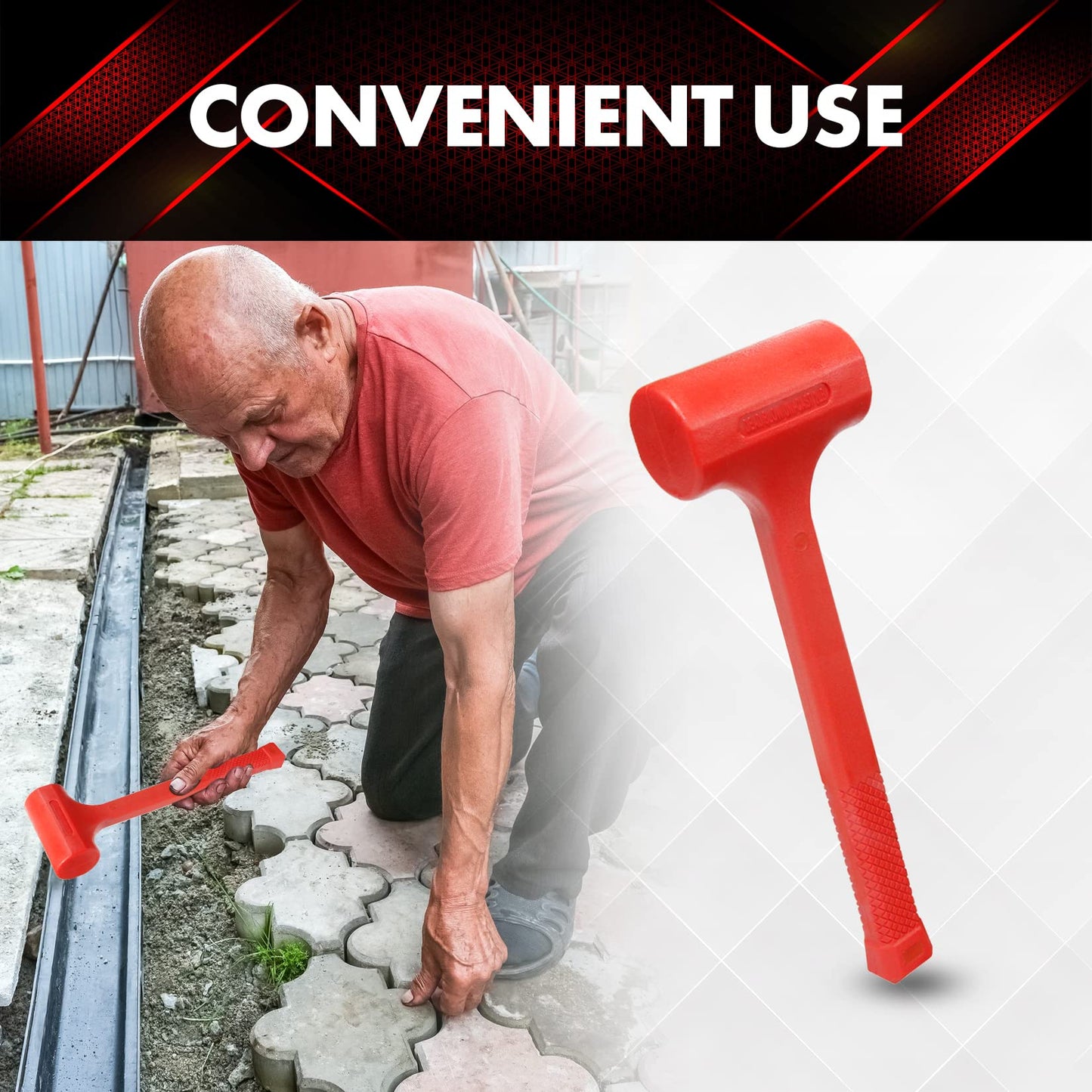 YIYITOOLS 1LB Dead Blow Hammer- Red, Mallet | Machinist Tools | Unibody Molded | Checkered Grip | Spark and Rebound Resistant